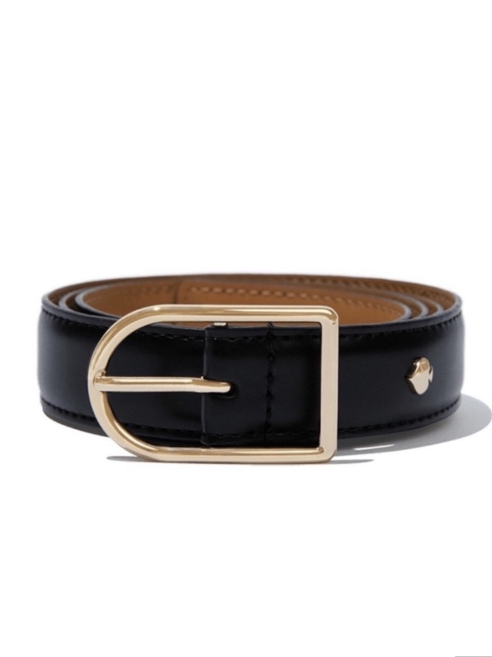 Kate Spade Stitched Feather Edge 25MM Black Leather Belt Gold Hardware
